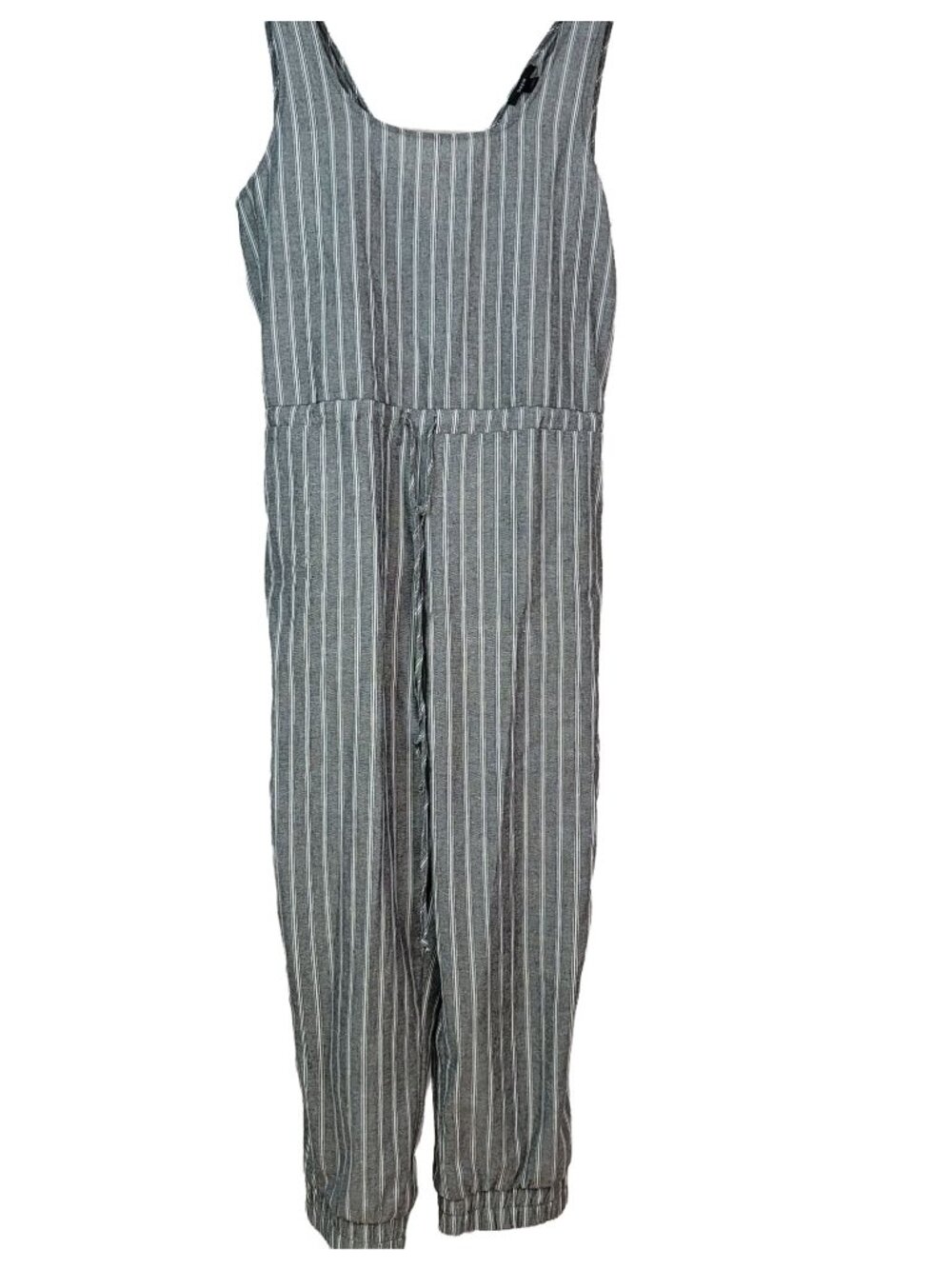Drew Women Jogger Jumpsuit Gray Large Pinstripe Sleeveless Drawstring Pockets